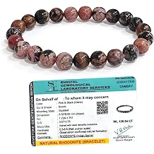 SOLAVA Original Certified Rhodonite Bracelet - Black & Pink Rhodonite Crystal Bracelet for Love, Loyalty, Trust, Emotional Healing, Happiness, Joy, Compassion, and Heals the Heart Chakra