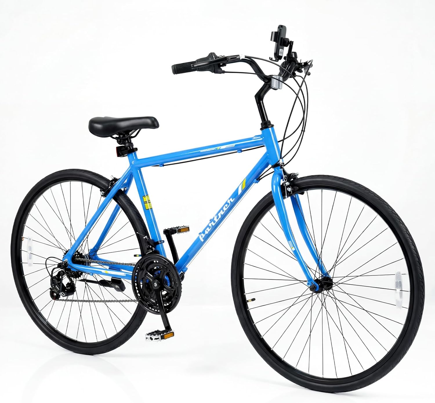 Goplus Hybrid Bike, 18-Speed 700C Urban Commuter Bicycle, Shimano Drivetrain, Lightweight Aluminum Frame, Dual Caliper Brakes, Phone Holder, 85% Pre-Assembled City Bicycle for Men Women Adult
