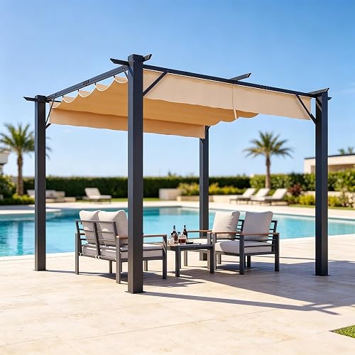 Aoxun 10'x12' Retractable Pergola with Sun Shade Canopy, Outdoor Heavy