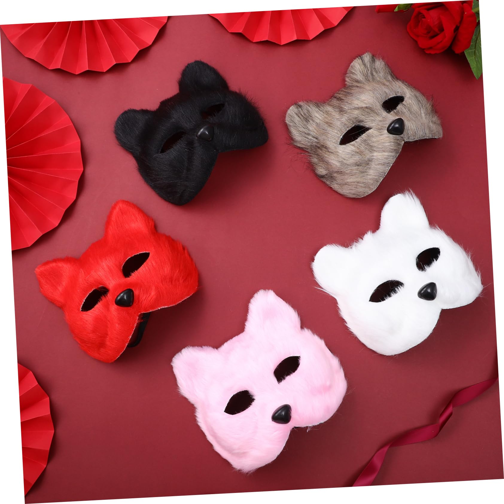 JOINPAYA 5pcs Plush Fox Mask Realistic Animal Cosplay Masks for Masquerade Parties Halloween and Costumes Includes and
