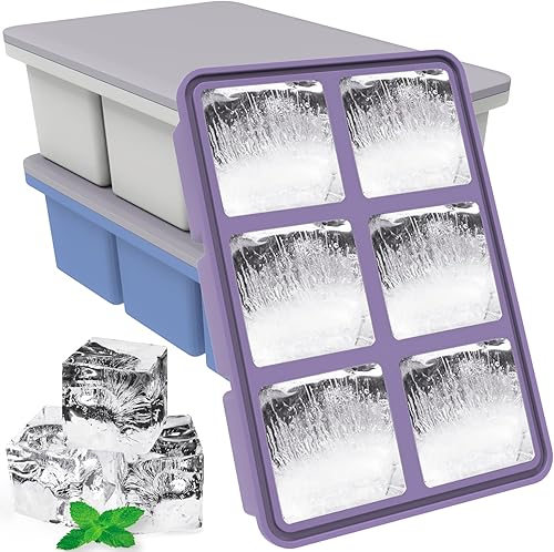 Miniatura 6 de Mossime Moldes grandes para cubitos de hielo bandejas cuadradas de silicona para cubitos de hielo de whisky con tapa, paquete de 3 bandejas grandes