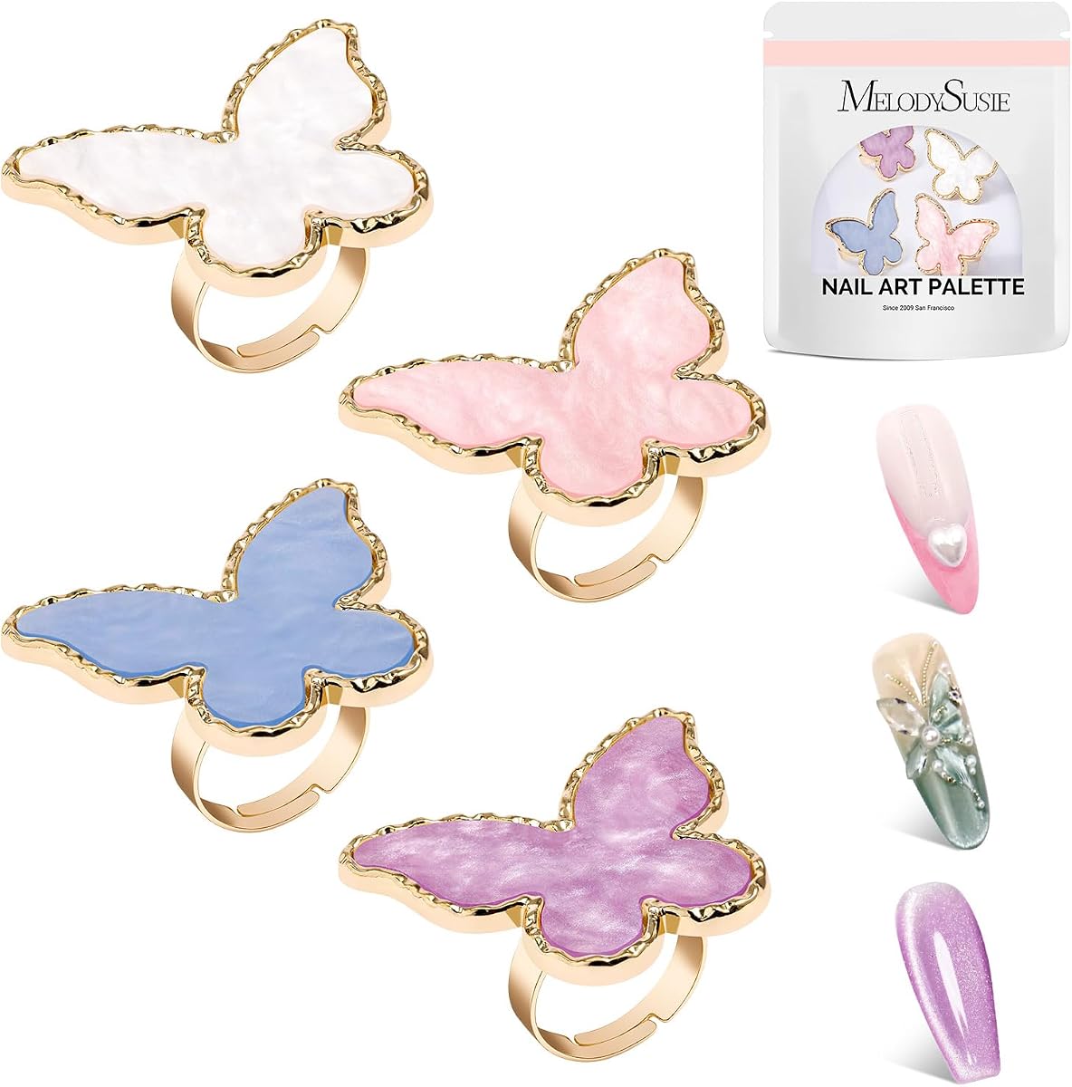 MelodySusie Juego de 4 anillos de paleta de resina ajustable para decoración de uñas, mini soporte para mezclar esmalte para gel, acrílicos y pigmentos, diseño antideslizante, herramienta esencial para salón profesional y artista de bricolaje, un juego