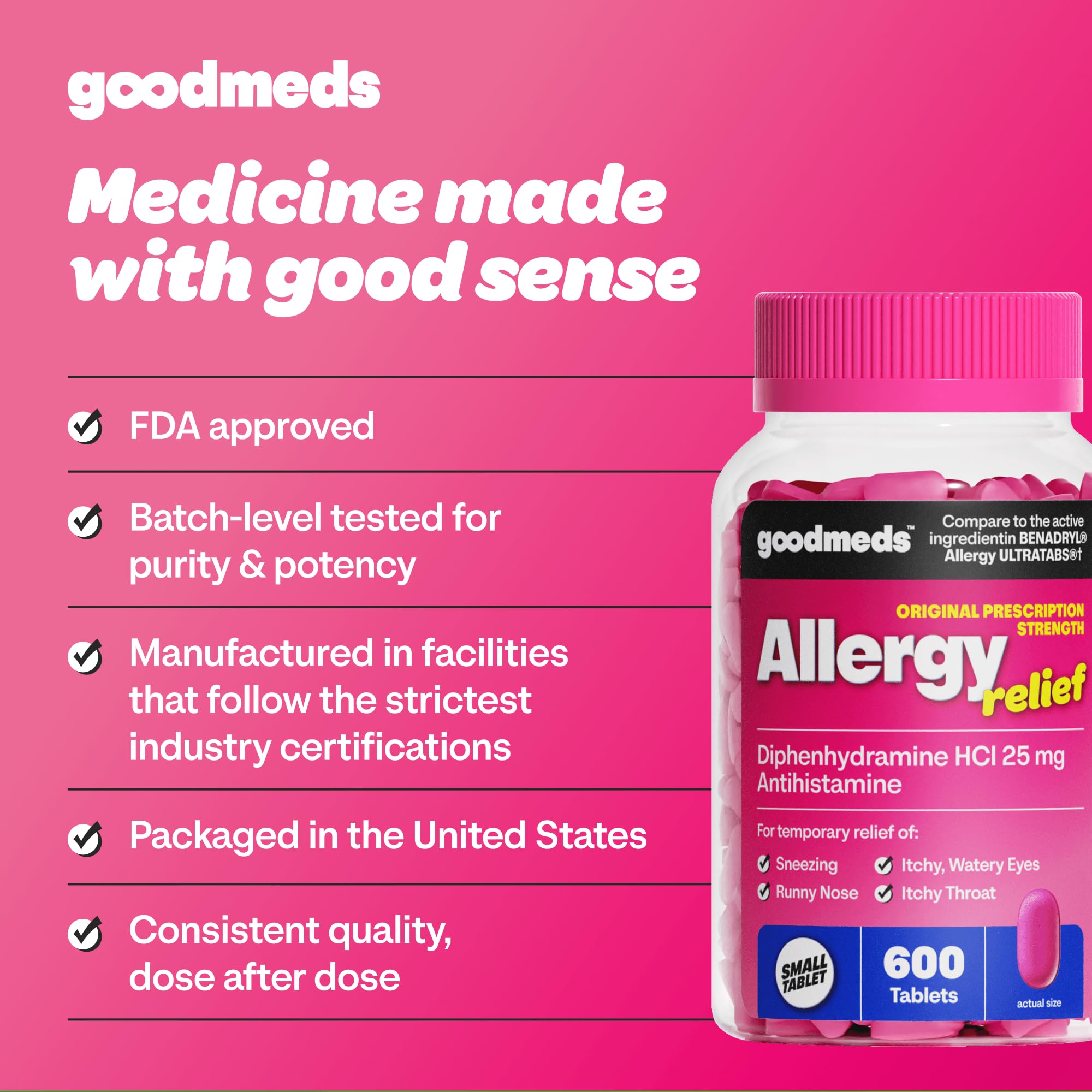 Allergy Medicine Antihistamine, Diphenhydramine HCl 25 mg | Children and Adults | Relieve Itchy Eyes, Runny Nose, Sneezing (25 mg, 600 Tablets) — Amazon image 7