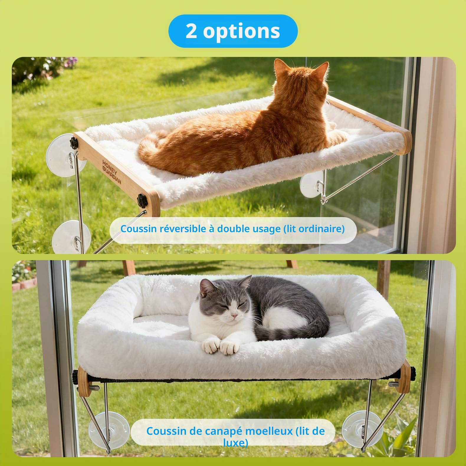 HONEYGUARDIAN Hamac pour Chat Fenetre, Perchoir Chat Transat Fenêtre, Fenêtre de Lit pour Chats Perchoir Hamac avec Ventouse Puissante, Panier Chats Fenetre Bois jusqu'à 18kg, Cat Window Perch