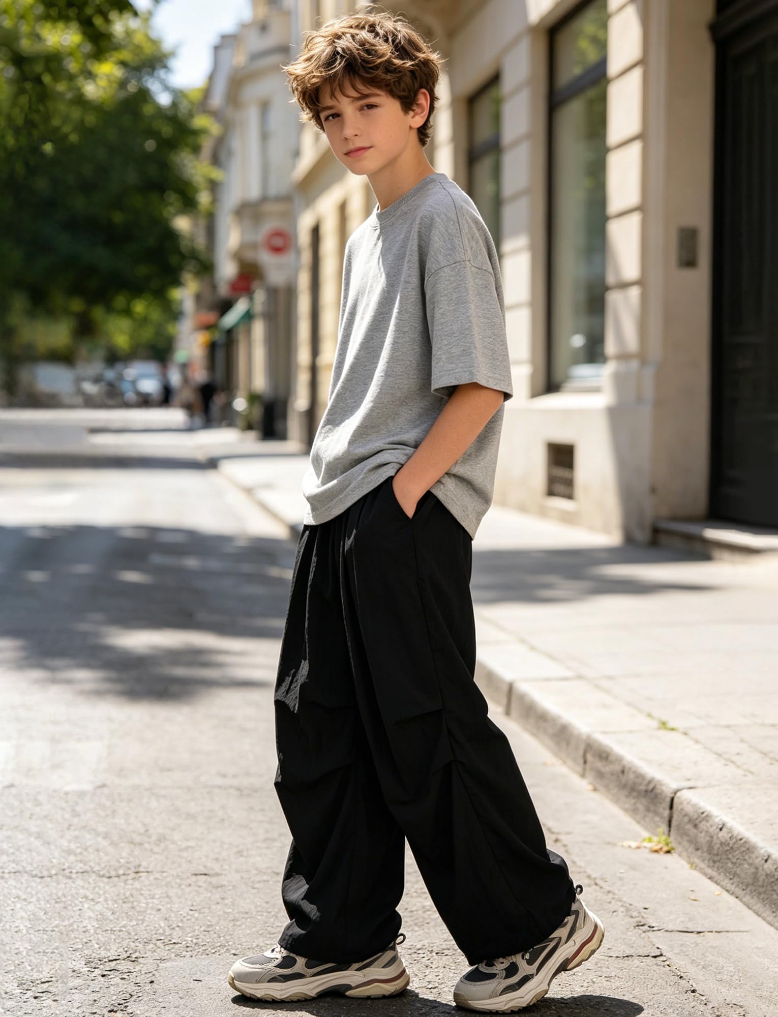 SEAUR Pantalon baggy pour garçons - Pantalon cargo parachute - Pantalon long hip hop léger et fin - Pantalon d'été pour les loisirs - Streetwear - 4-13 ans