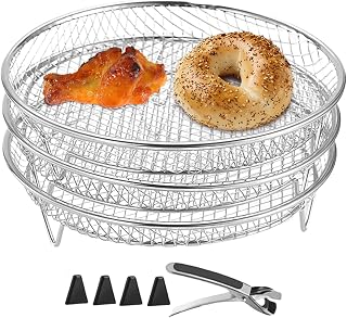 Air Fryer Wire Rack 3X Stackable Stainless Steel Grill Mesh Holder | Kitchen Stand, Air Fryer Accessories for Steamer Oven, Includes Gripper Clip