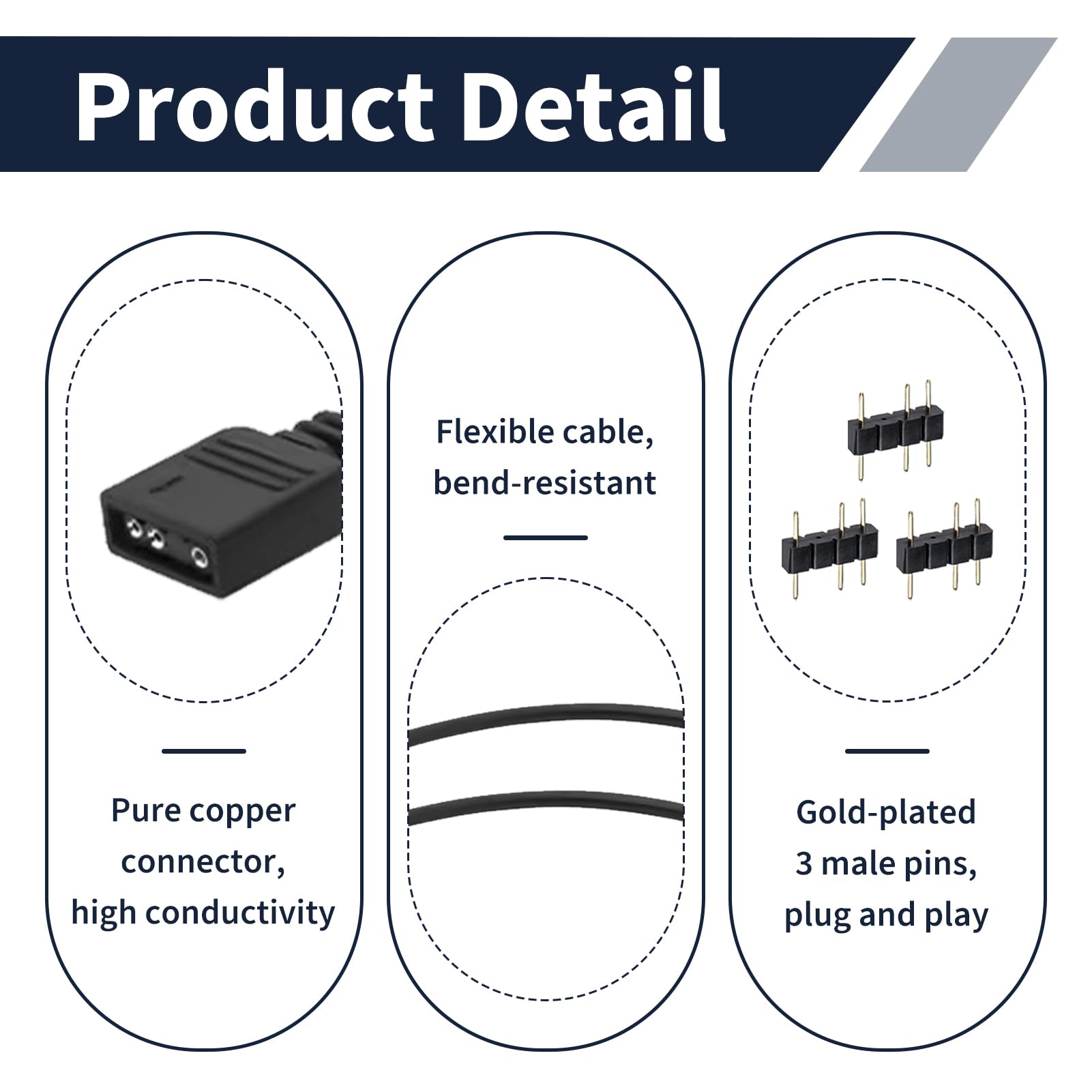 Câble Extension ARGB 5V 3 Broches 50 cm, Rallonge RGB 3 Pins, Hub Adaptateur Splitter pour Ventilateurs PC LED Adressables