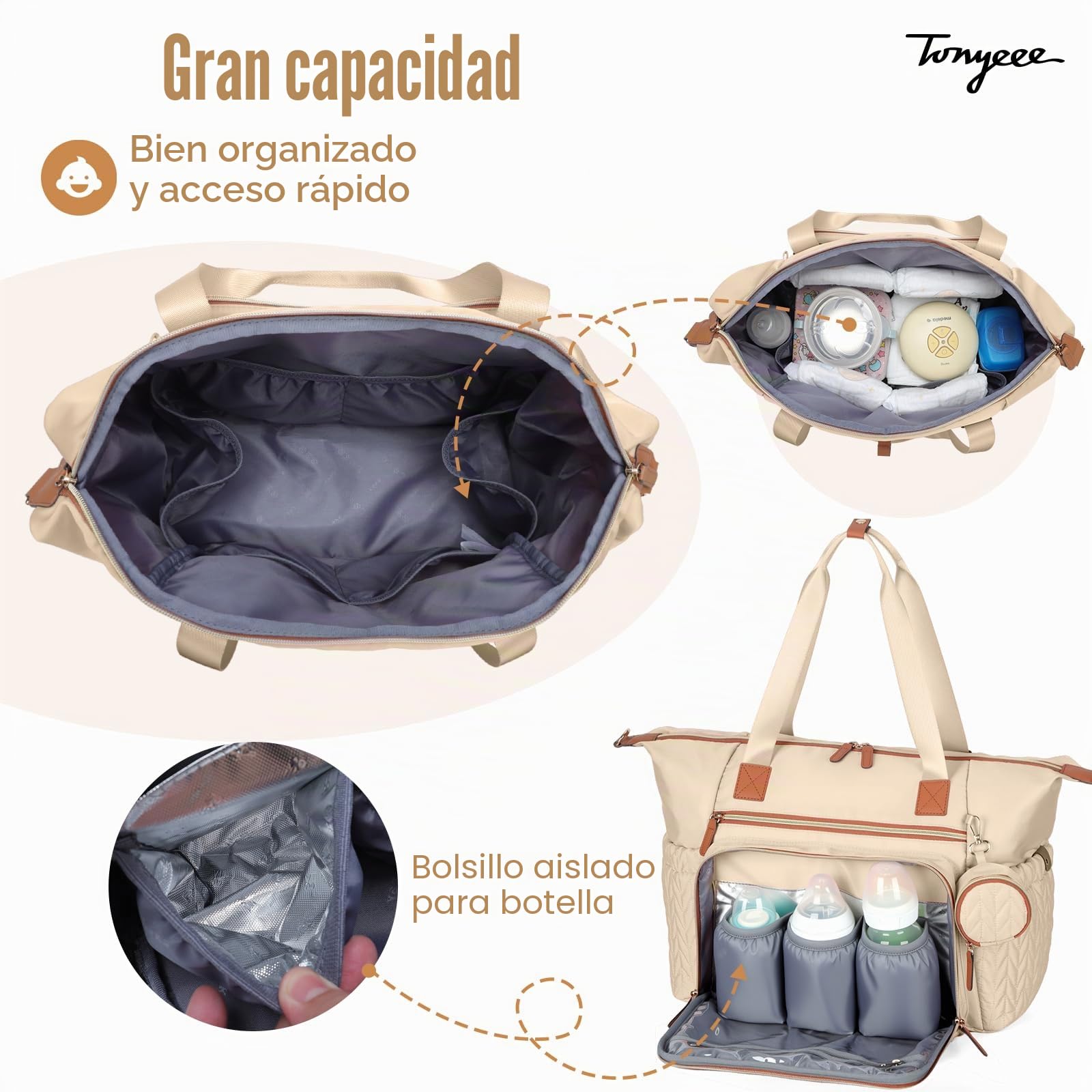 Mochila para pañales de bebé, bolso cambiador grande, impermeable y portátil, bolso de viaje, bolso de mano, con asas y correas para los hombros