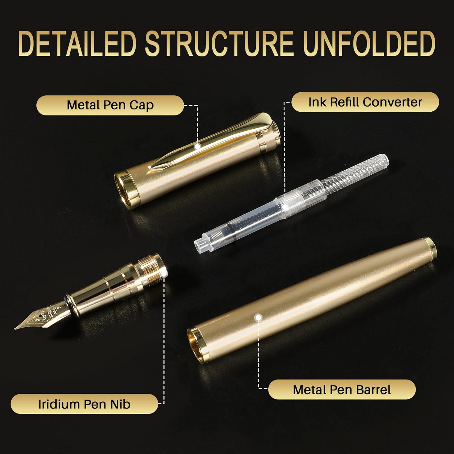 Fountain Pen with Fine Nib | Luxury Gold Finish, Smooth Ink Flow, Complete Set with Ink Cartridges, Converter & Sleeve | Ideal for Professionals, Office, Journaling, and Gifts - Image 5