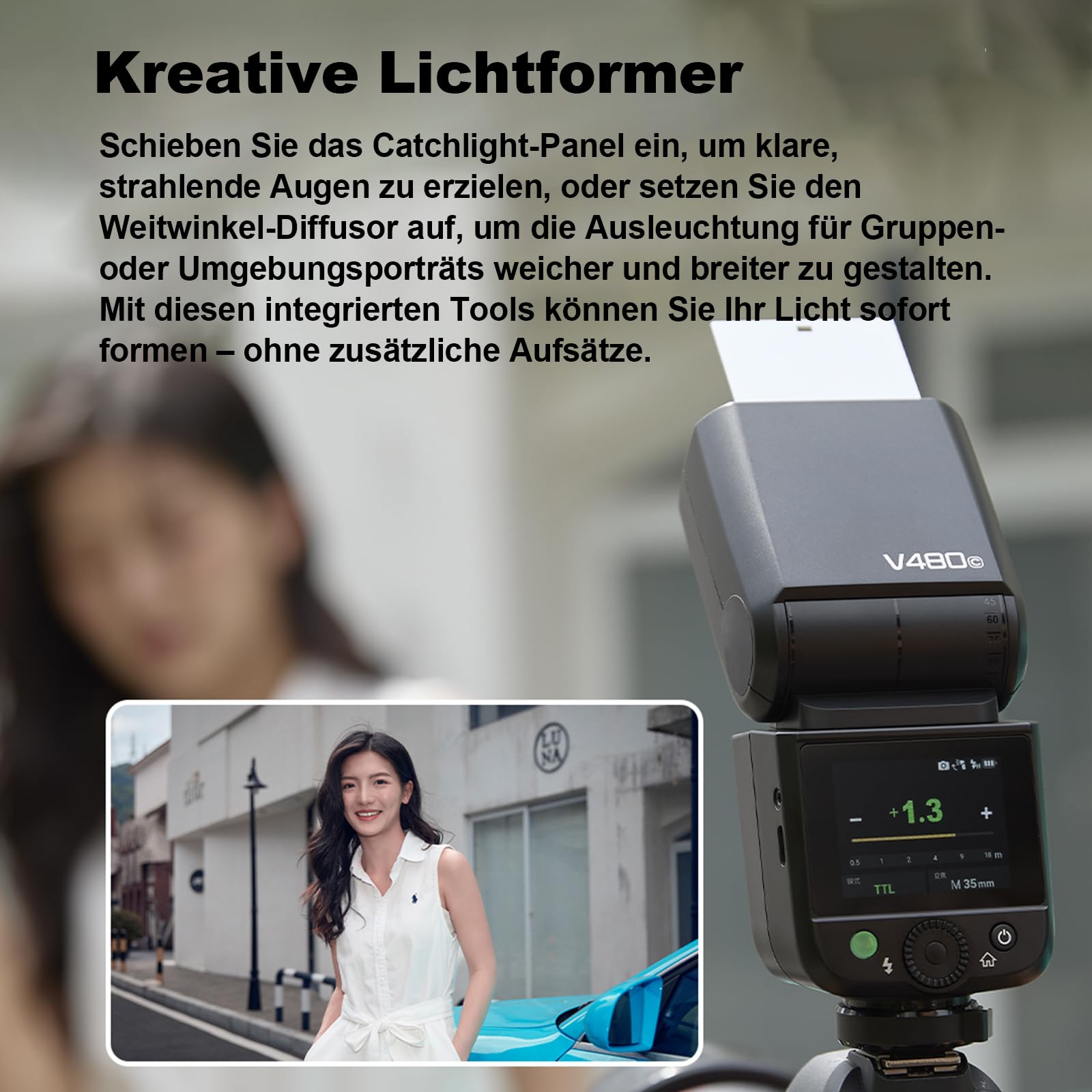 Godox V480 S Blitz für Sony Kameras,V480-S TTL Kamerablitz mit Diffusor und Touchscreen,GN50 1/8000 HSS 7.2 V/2200 mAh Akku,V480S Godox Blitz Kompatibel mit Sony Alpha A9 III a7III a6700 a6400 ZV-E10