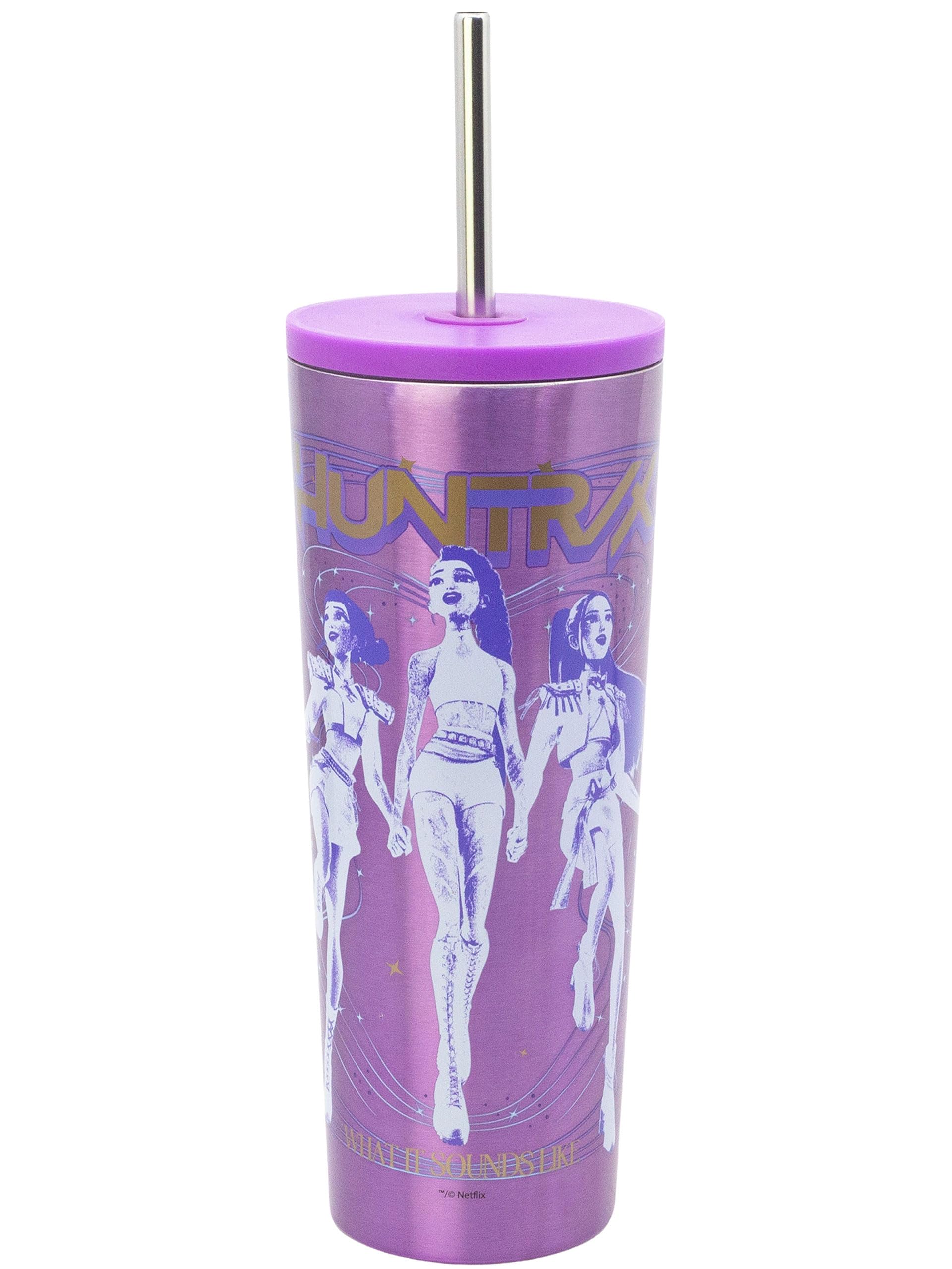 KPop Demon Hunters Water Bottle With Straw, Girls Tumbler, One Size Purple
