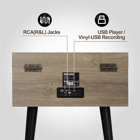 Standing 3-Speed Record Player, Bluetooth Turntable with Built-in Speakers and Detachable Legs, USB Playback& Vinyl-USB Recorder, Oatmeal