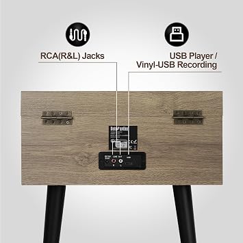Standing 3-Speed Record Player, Bluetooth Turntable with Built-in Speakers and Detachable Legs, USB Playback& Vinyl-USB Recorder, Oatmeal