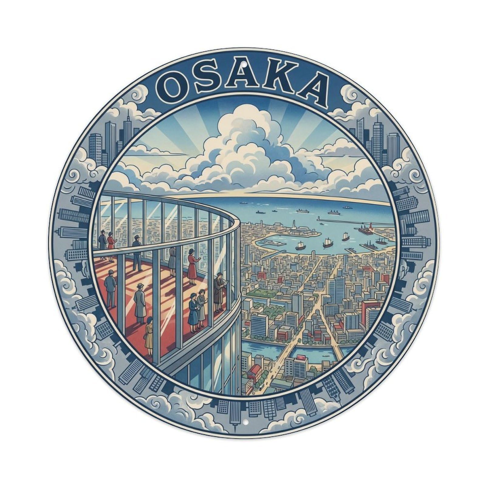 Olyhtr 8X8inch Classic Style Japan Osaka Travel Umeda Kansai Cityscape Metal Tin Sign