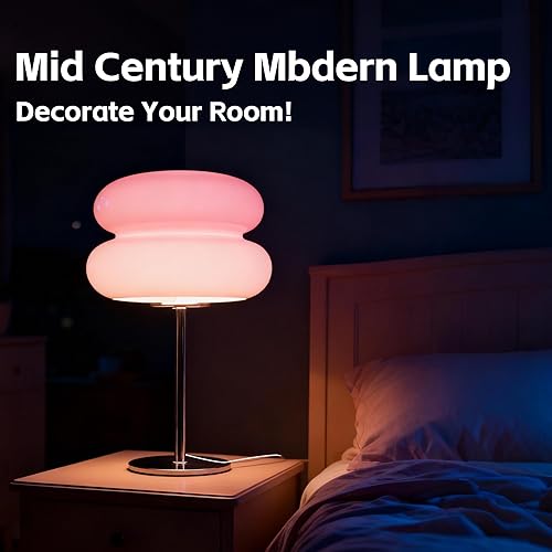 Miniatura 3 de Lámpara de mesa para dormitorio, lámpara moderna de mediados de siglo para mesita de noche, lámparas pequeñas de tarta de huevo retro regulables,