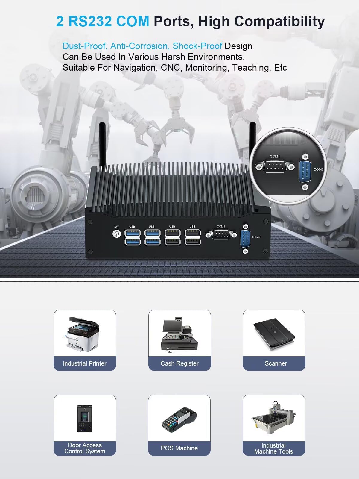 WEIDIAN Senza Ventola Industriale PC, Industriale PC Core i5 8350U, Mini Computer Win 11, Dual HD Display Output, 2RJ45 LAN, 8USB, 2RS232 COM, WiFi, BT, VESA, Linux (32GB RAM 512GB SSD 1TB HDD)