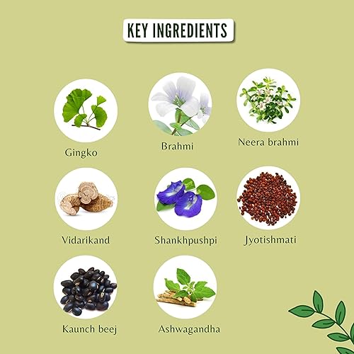 Miniatura 3 de AYUREVDASHREE Medho Vatika 60 comprimidos | Cada comprimido de 1000 mg contiene extracto de 8 hierbas naturales como Gingko, Brahmi, Neera Brahmi,