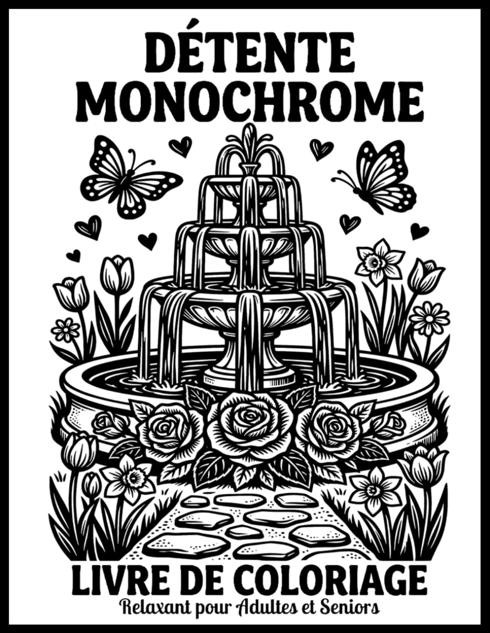 Détente Monochrome – Livre de Coloriage Relaxant pour Adultes et Seniors: 50 illustrations apaisantes d’animaux, fleurs, paysages et instants cosy pour un moment créatif et relaxant