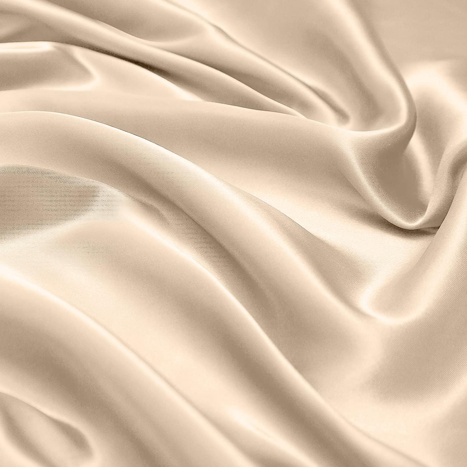 wavveUziz Satin Sheets Full Size Beige Satin Bed Sheet Set 16" Deep Pocket Silky Satin Sheet Set with 1 Fitted Sheet, 1 Flat Sheet and 2 Pillow Cases- Wrinkle, Fade, Stain Resistant- 4 Piece