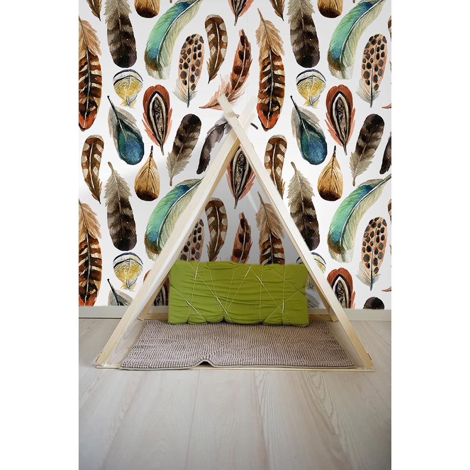 Stickers muraux grand format pour salon et chambre motif plume zen