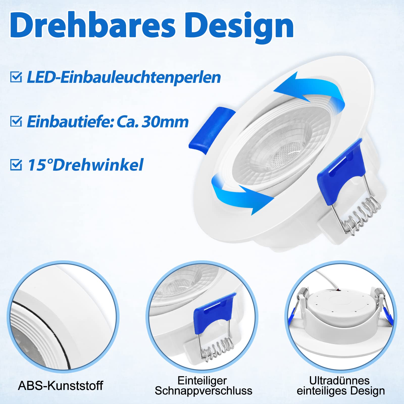 UISEBRT Lot de 20 Spot LED Encastrable Extra Plat 5W, Spot LED Lampe Plafonnier avec profondeur d'installation de 30 mm, Spot Encastré pour Salle de Bain, pour plafond, Blanc froid