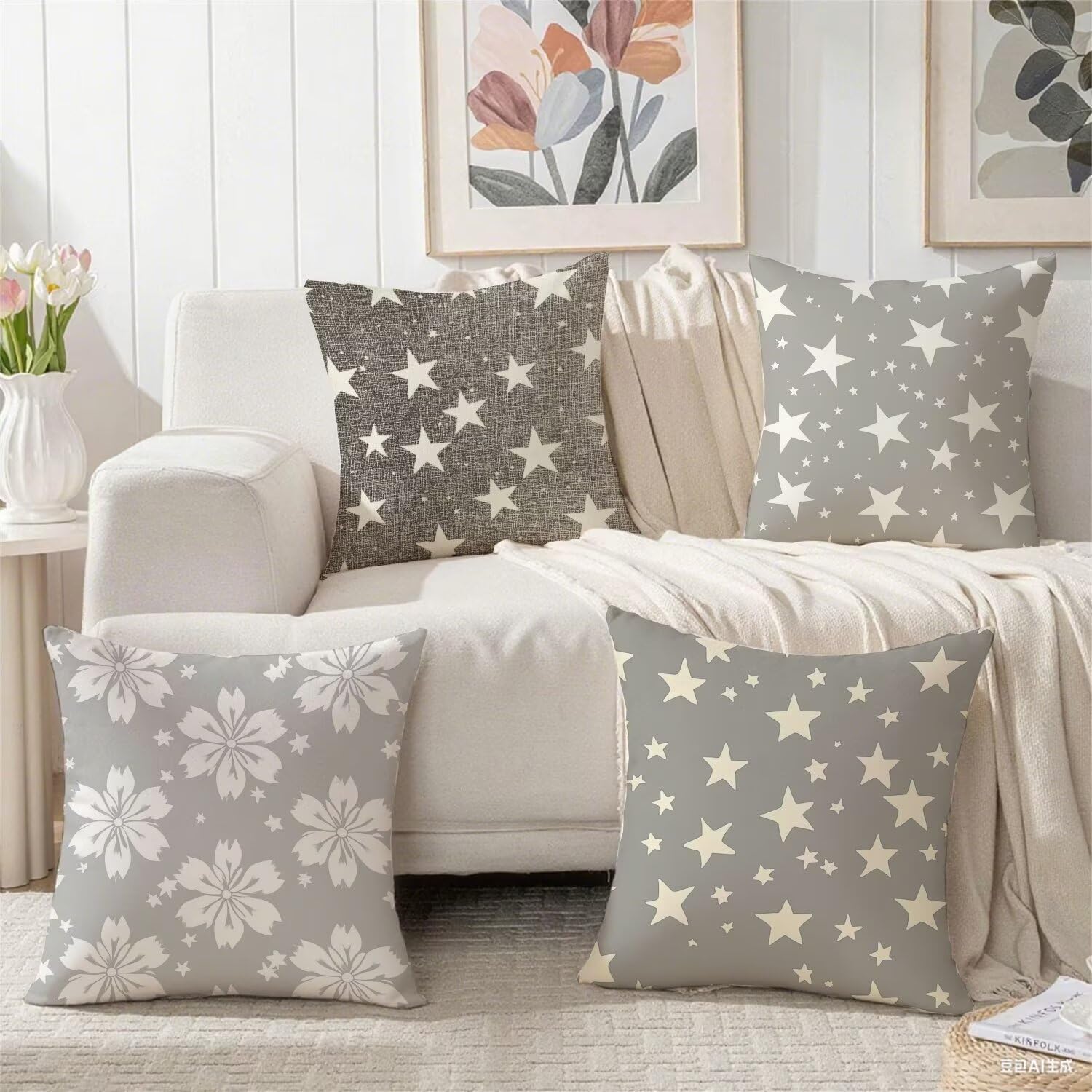 SimplicityCushions R -369 - Federa per cuscino, 60 x 60 cm, tinta unita, confezione da 4, cuscini da giardino per esterni, lussuosi federe quadrate in velluto, decorative, per la casa