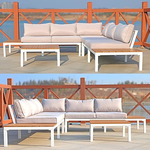 Miniatura 4 de VIXLON Juego de muebles de patio de 4 piezas para exteriores sofá seccional de aluminio en forma de L juego de muebles de patio con cojines y mesa