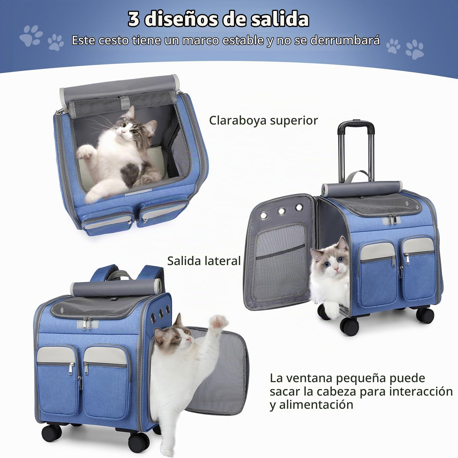 PETCUTE Mochila con Ruedas para Mascotas,Mochila Plegable para Gatos Grandes y Perros Pequeños con Asa Telescópica,Alfombrilla Extraíble,Mochila para Perros con Diseño Ventilado,Multi-Bolsillos