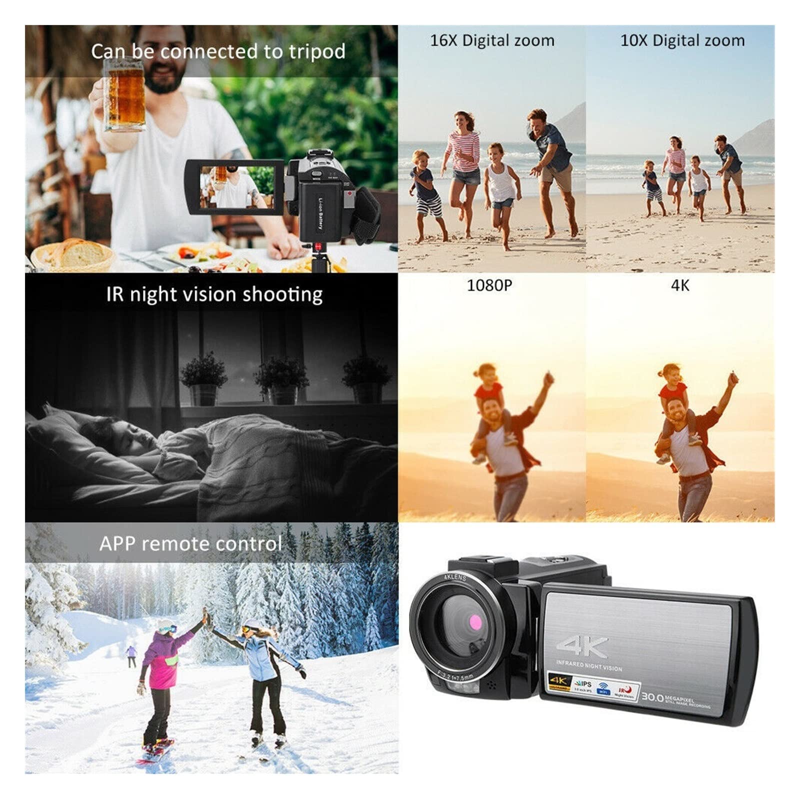 Videokamera, Videokamera 4K Digitaler Camcorder Full HD IR Nachtsicht für Blog Vlog