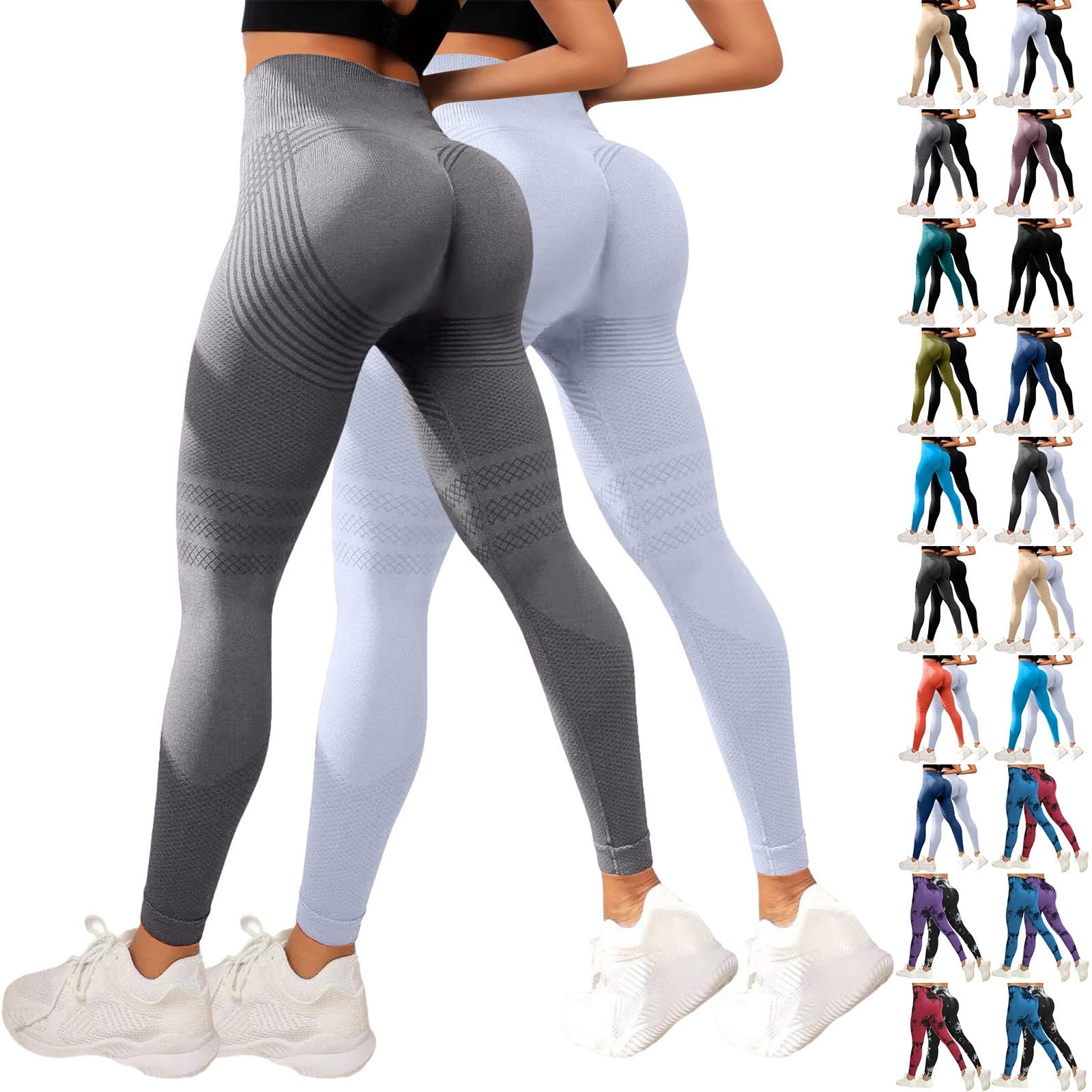 Confezione da 2 leggings sportivi da donna, pantaloni da yoga, push up | Leggings a compressione anti-cellulite, senza cuciture, opachi, a vita alta, lunghi, aderenti, per yoga, fitness