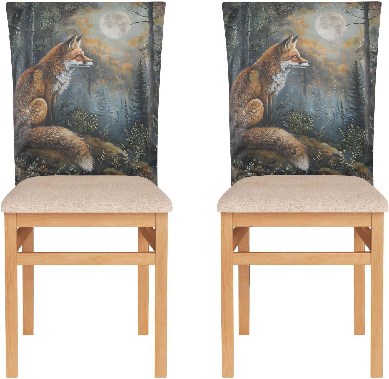 ALAZA Fox Forest Moon Chair Back Cover Set of 6, Washable Reusable Removable Chair Slipcovers Decorative Chair Cover for Home Kitchen Wedding Party