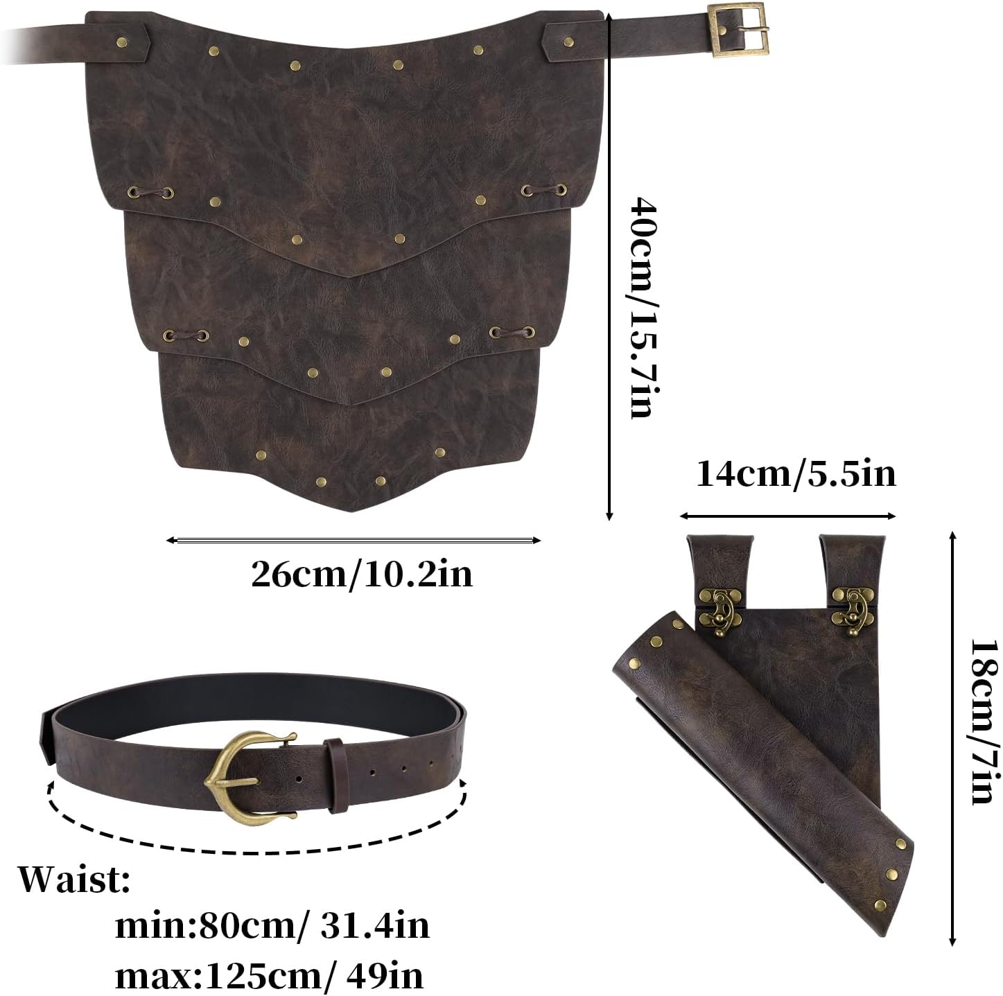 HiiFeuer Medieval Asymmetrical Thigh Armor with Sword Frog Holster, Viking Faux Leather Armor for LARP Ren Faire Cosplay