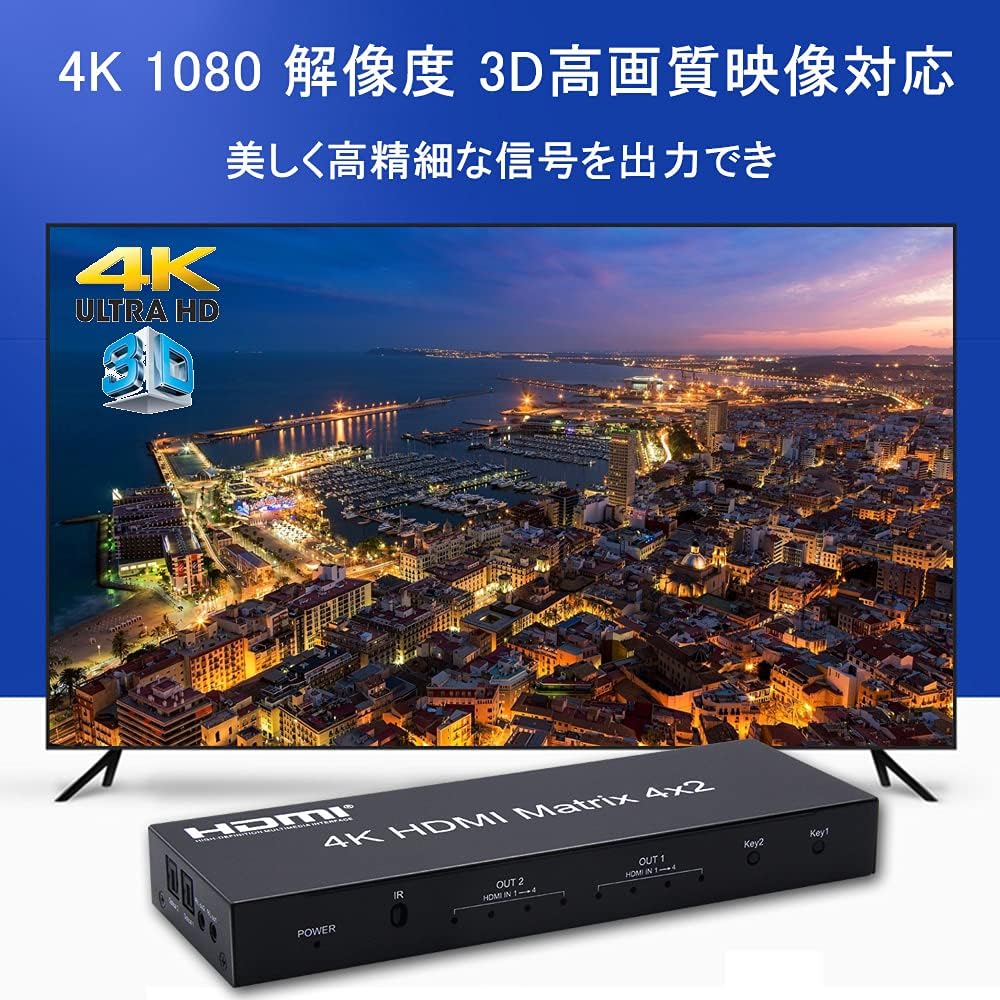 4入力2出力 スイッチ セレクター スプリッター 切替器 分配器 HDMI Matrix 4x2 + 【周波】 音声分離