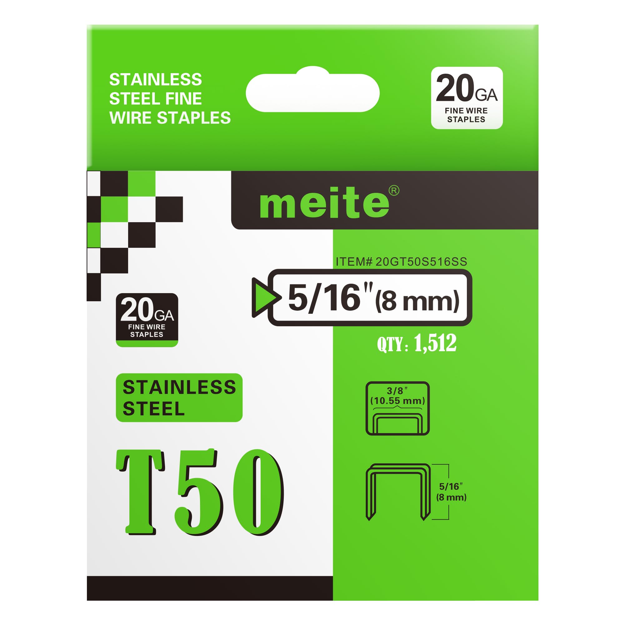 meite T50 Stainless Steel Staples Marine, Type 140/8 mm Heavy Duty Staples for Staple Gun, 1512 Counts