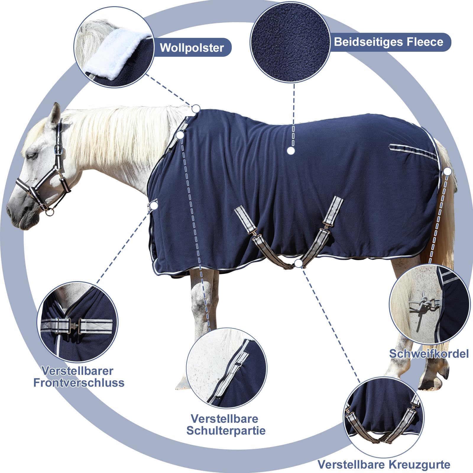 Manta de Secado para Caballo en Forro Polar 300 g/m² – Transpirable, Absorbente y de Secado rápido, Ideal después del Entrenamiento, el baño, en el establo y Durante el Transporte