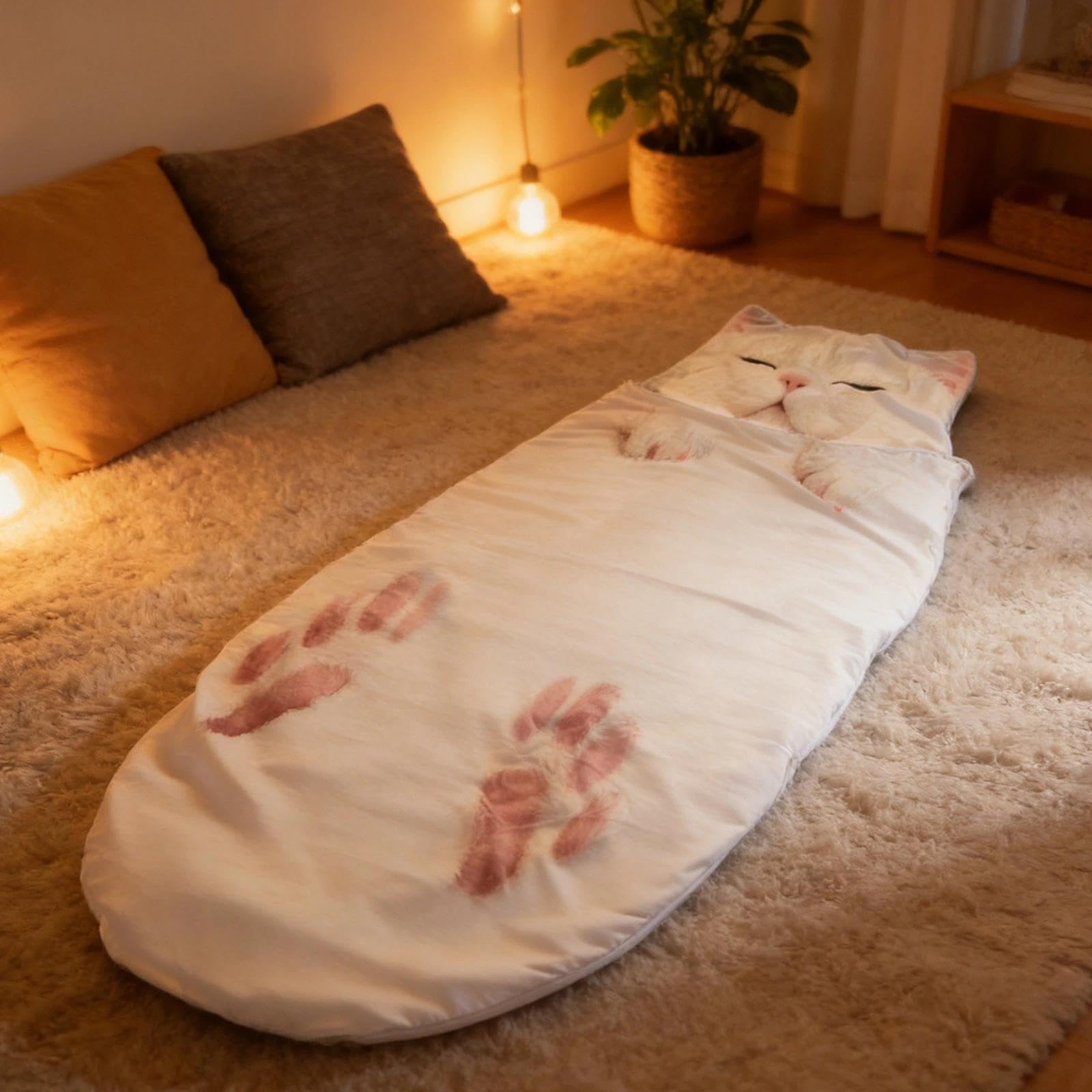 Sac de Couchage Doux pour Adulte, enveloppe de Chat en Peluche,Sac de Couchage pour,enveloppe Sac Couchage Adulte Hiver en Forme de Chat,Cat Shaped Plush Sleeping Bag for Adults
