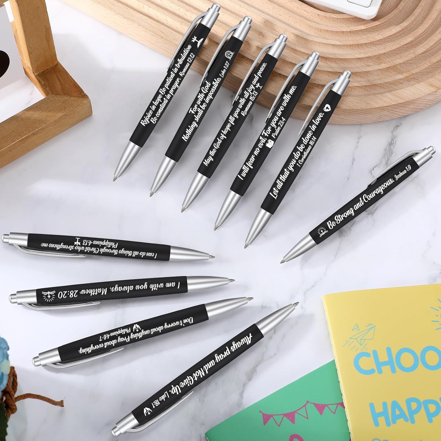Yeaqee 100 Pcs Employee Appreciation Gifts Bulk Inspirational Metal Ink Ballpoint Pen with Motivational Quote for Coworker Team Office Staff Thank You Gifts(Black,Biblical)