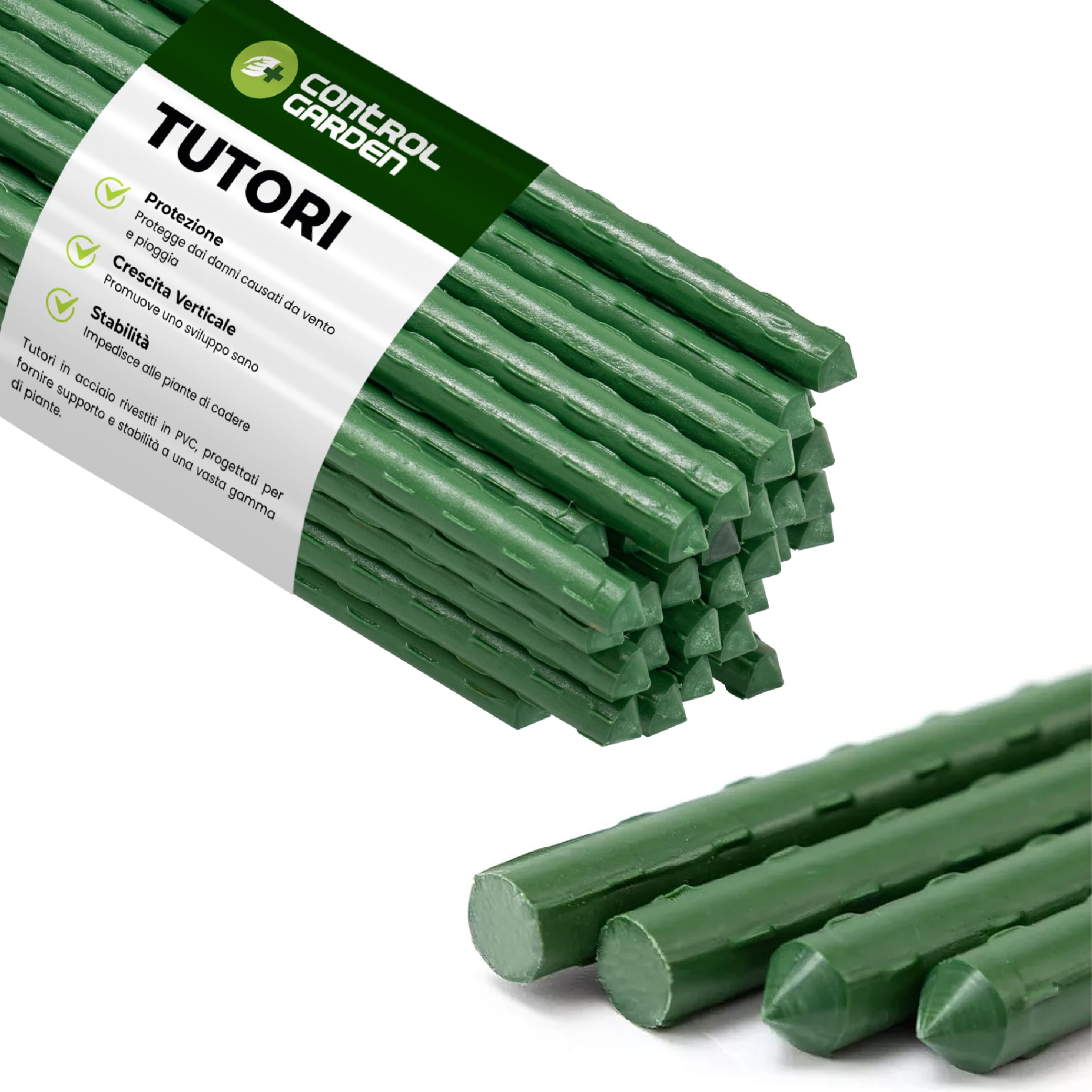 Control Garden - Confezione da 30 tutori in acciaio plastificato per piante, altezza 180 cm, diametro 10 mm, aste per la crescita delle piante, adatto per interni ed esterni