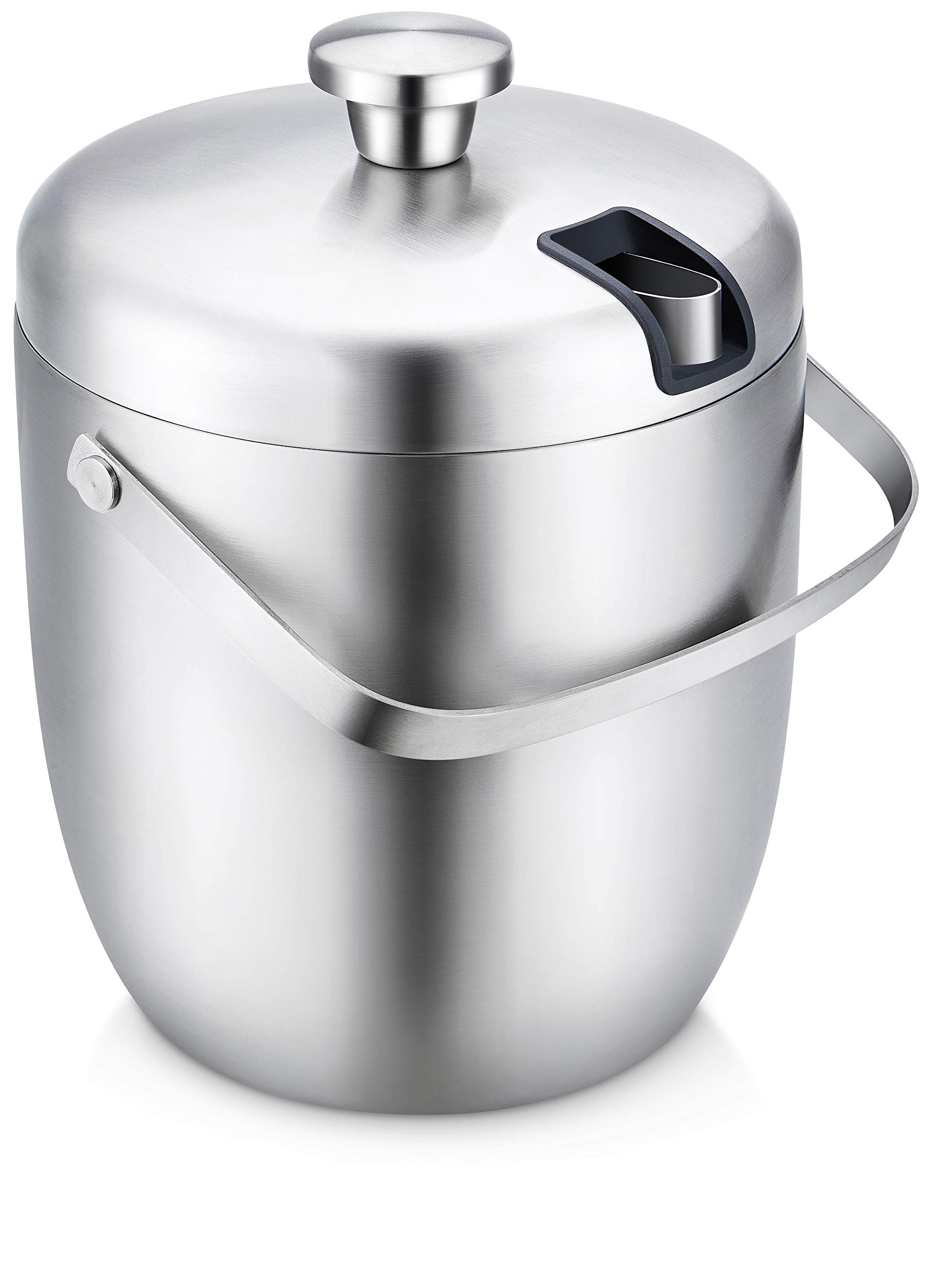 ELITRA Home Stainless Steel Ice Bucket & Wine Chiller with Tongs & Lid - Double Wall Insulated, 3 Liter - Silver