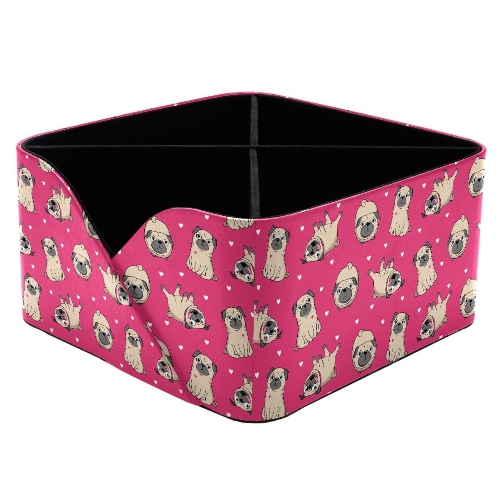 KengjuTesu Cute Pugs Dogs Desktop Organizer Pen Holder, Rectangular Pencil Cup for Office, Study and Makeup Stations