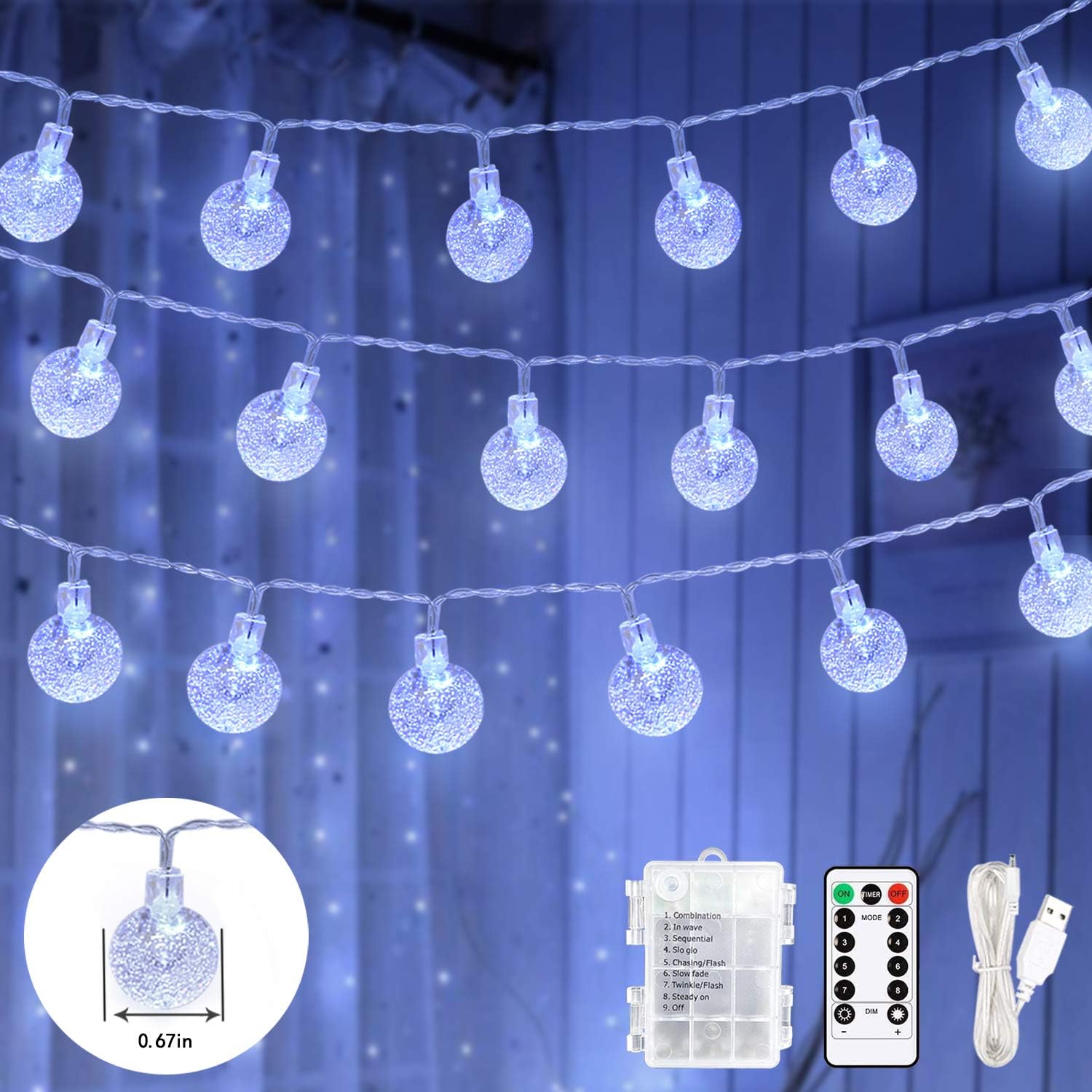 Fairy Lights Battery Powered,59Ft 100 LED Globe String Lights with
