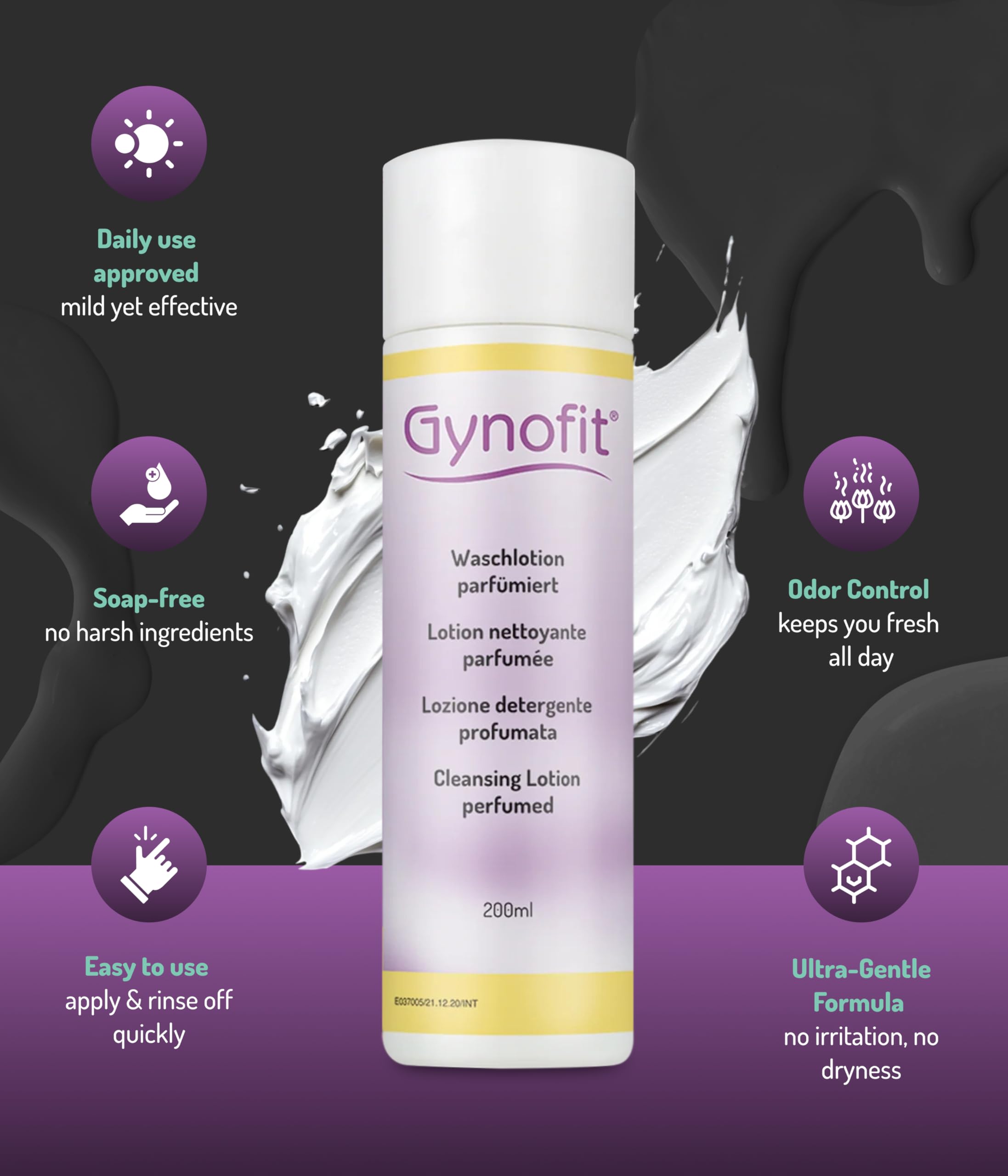 Gynofit Cleansing Lotion (perfumed) – Ensures balanced pH value for Vaginal Health – Protects the Vaginal Skin from drying out & prevents irritation – suitable for long-term, daily use (6.76 Fl Oz)
