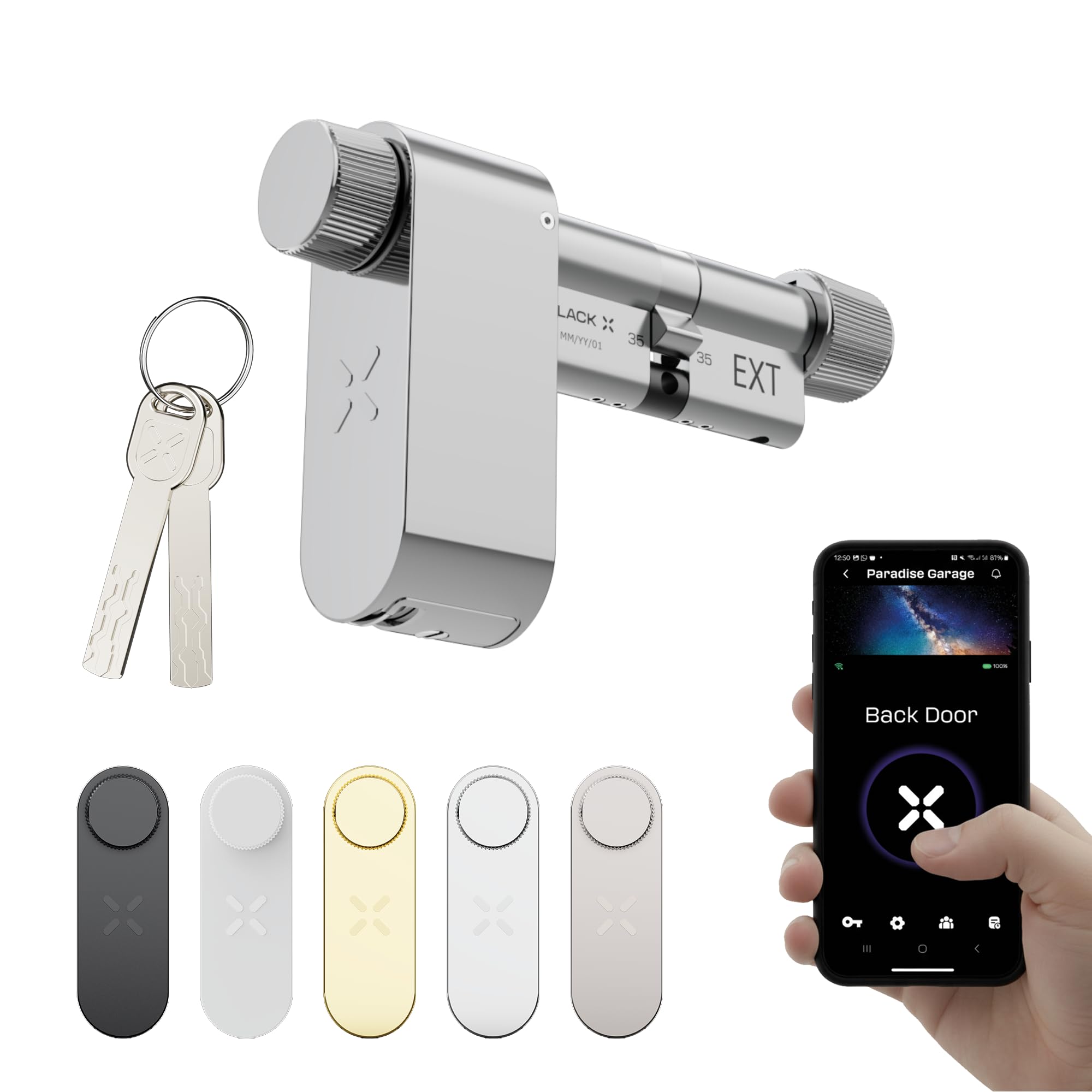 BLACK X Smart Door Lock with high Security Euro Profile Cylinder for keyless Entry, no Wiring or Drilling Required, Long Battery Life, smart app, Optional Accessories Avail (Polished Chrome, 35/35mm) โ image 1