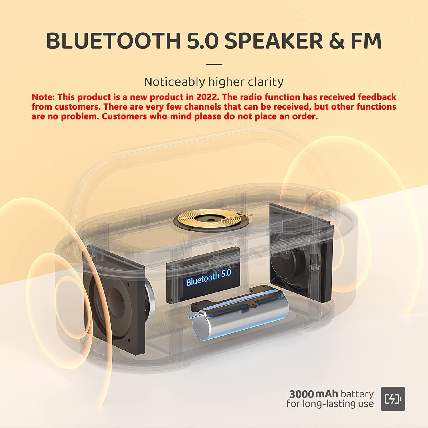 Radiosveglia Digitale con Ricarica Wireless, COLOUR Radio FM Sveglia con Allarme con Timer di Speaker Bluetooth Portatile, USB Luce Noctturna, Display LED Regolabile