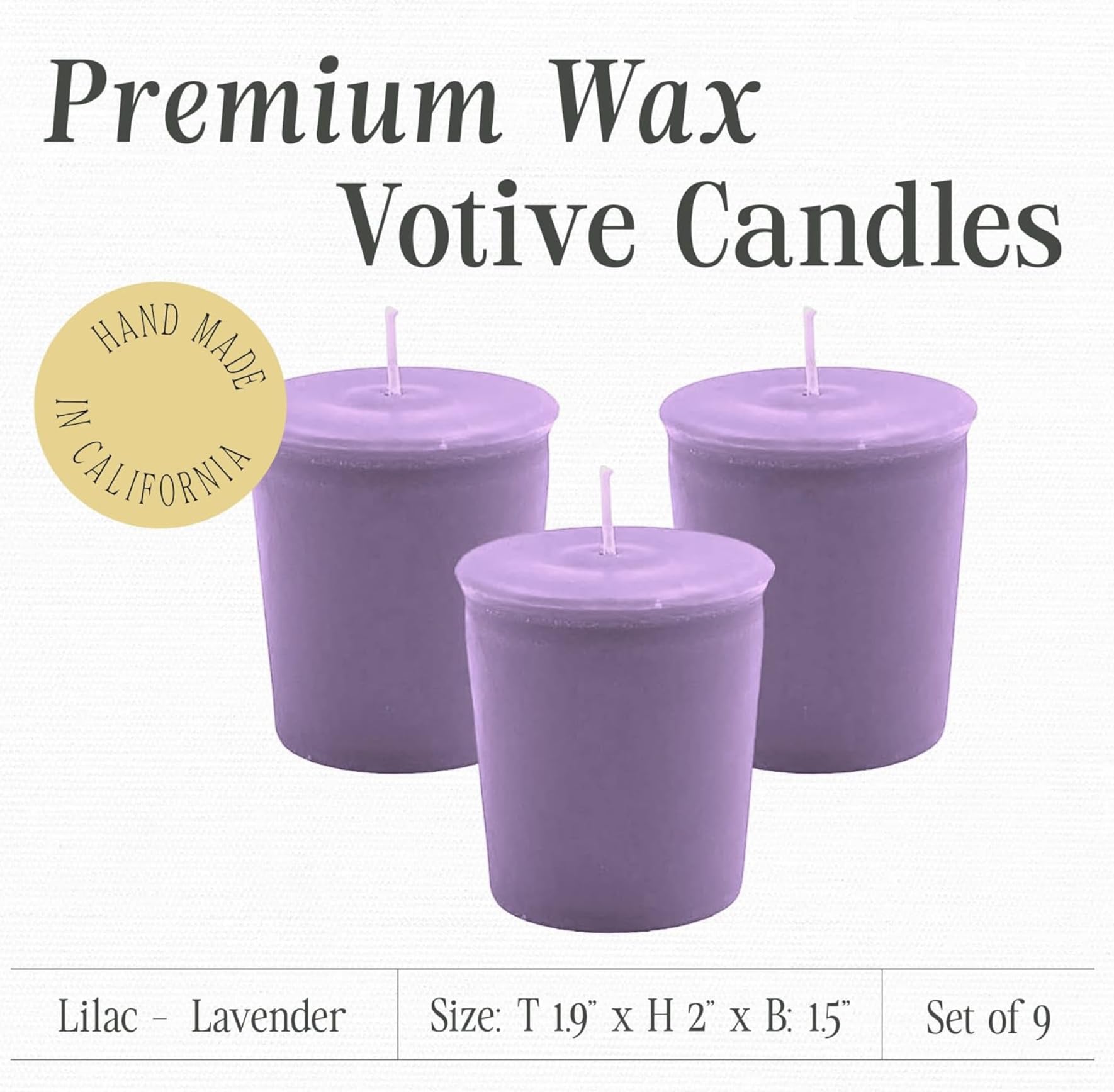 Mister Candle - Unscented Votive Collection Handmade Votive Candles Bulk, Small Candles with Premium Soy Wax 15 Hour Burn Time, Made in USA, (Set of 9) (Lavender)