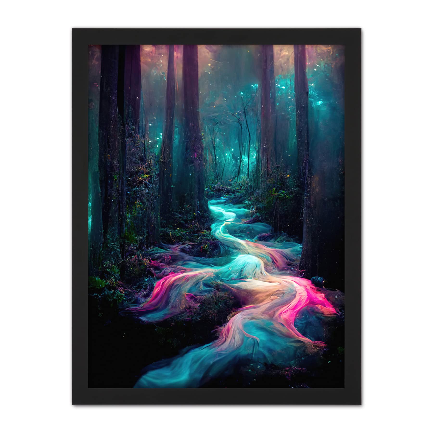 Doppelganger33 LTD The Enchanted Forest Magical Fantasy River Artwork Framed Wall Art Print 18X24 Inch