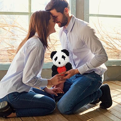 Miniatura 8 de Regalos de oso de flores para San Valentín, oso panda de rosas artificiales con moñodecoración de corazón, muñeca panda hecha a mano para el día de