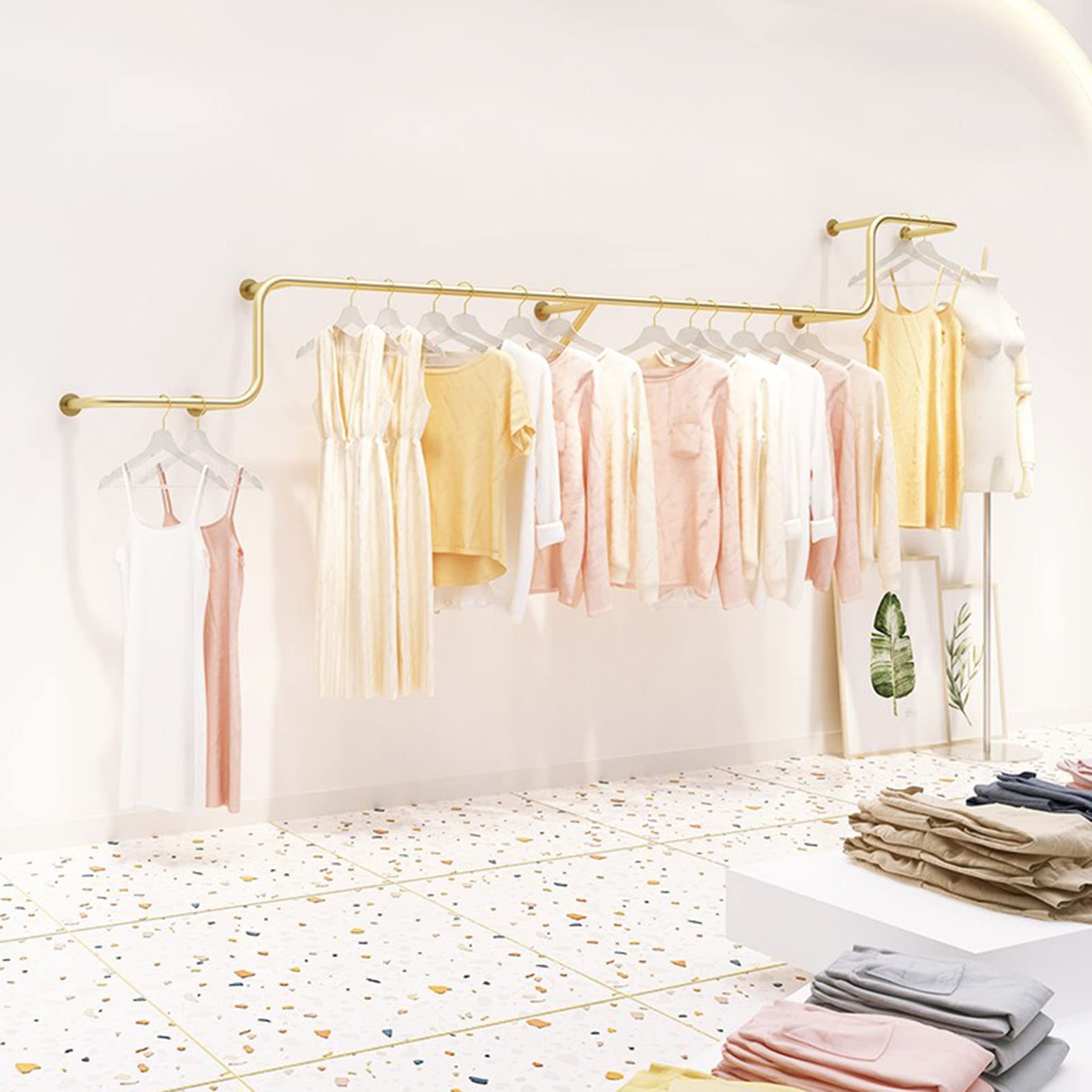 HPTHLY Modern Clothes Rack Retail Display Clothes Rack, Creative Boutique Wall Mounted Clothes Rail Industrial Iron Pipe Clothing Garment Rack Multipurpose Closet Rod Cloth(Silvery-400Cm)