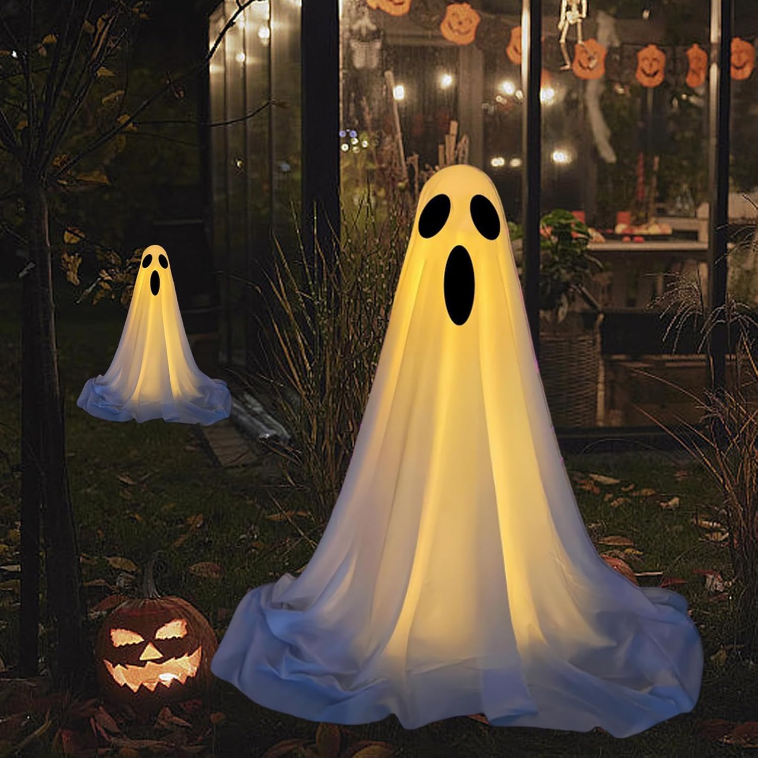 Fantôme Effrayant D'Halloween, Décorations D'Halloween Lumineuses Pour Fête, Pelouse, Fantômes En Tissu Blanc éclairé, Décorations D'extérieur (C