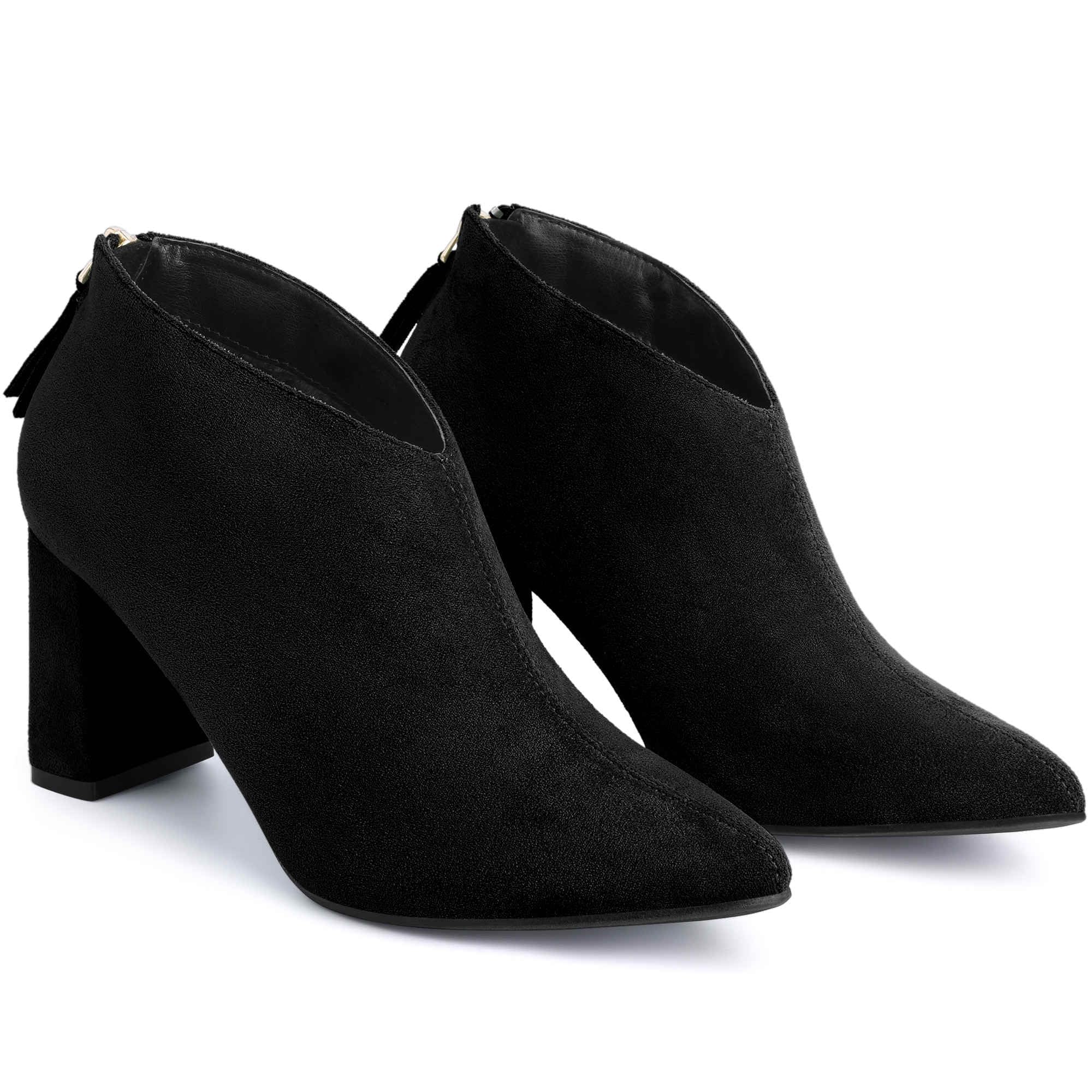 Perphy Pointed Toe Cutout Block Heel Ankle Booties for Women